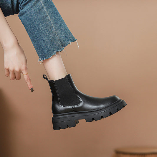 Women's Thick-soled Chelsea Short Knight Cool British Style Women's Leather Boots