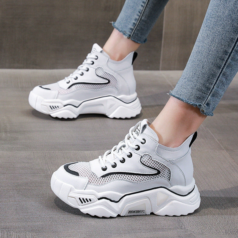 Women's Dad White Platform Mesh Breathable Sports Women's Casual Shoes