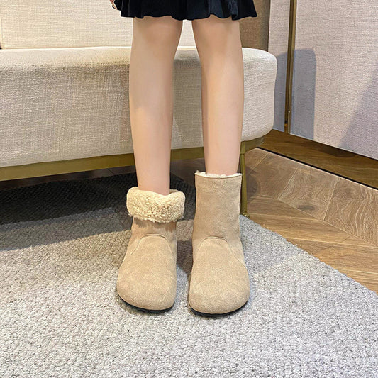Women's Cowhide Version Real With Fleece Lining Bootie Snow Boots