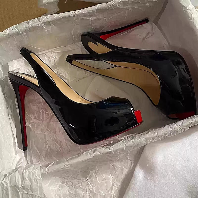 Women's Nude Peep Toe High Patent Stilettos Women's Fashion Shoes