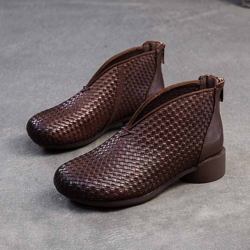 Women's Shu First Layer Cowhide Handmade Weave Vintage Women's Leather Boots