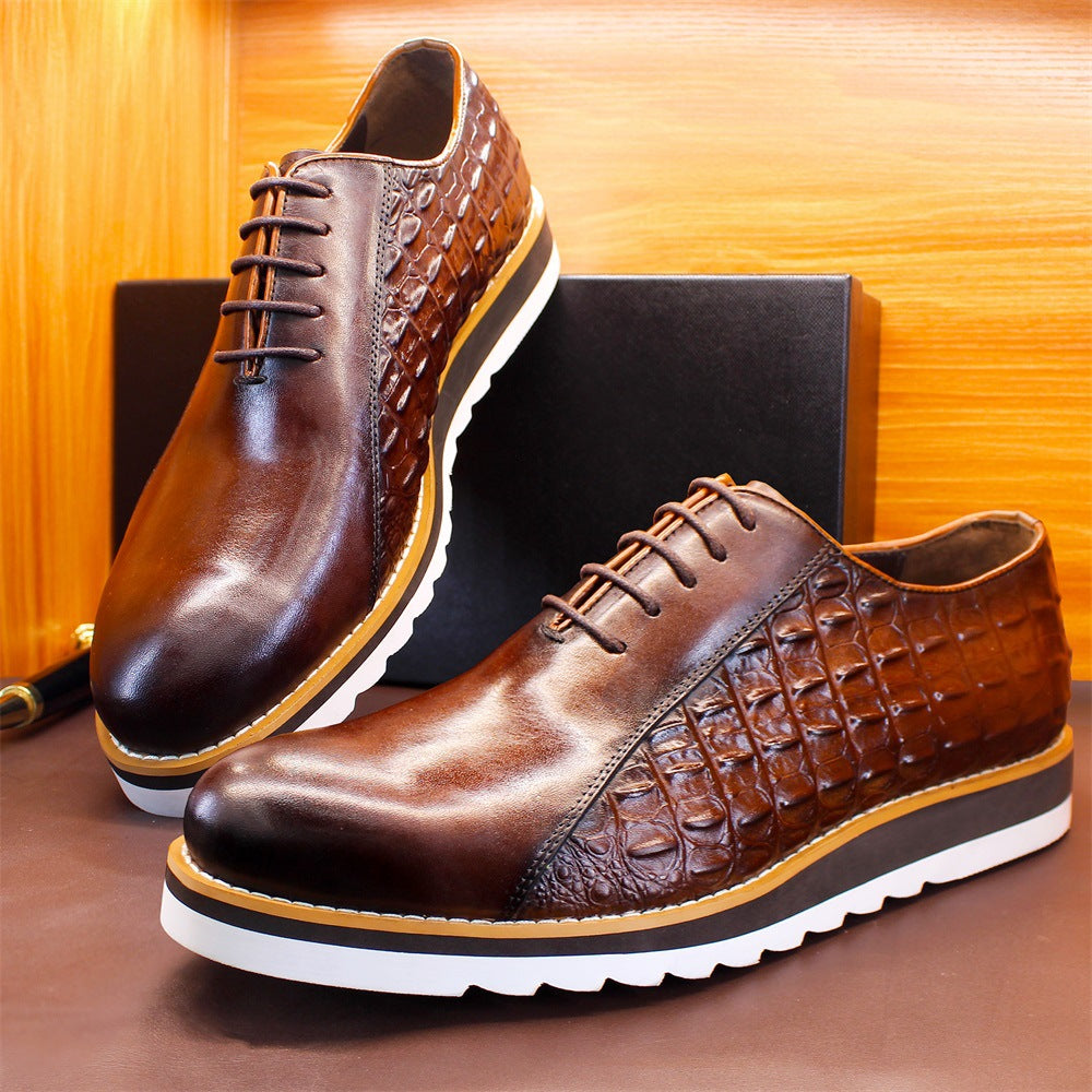 Men's First Layer Cowhide Fashion Platform Lightweight Daily Men's Casual Leather Shoes