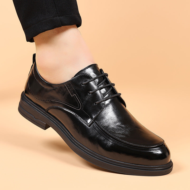 Men's Layer Cowhide Business Trendy Lace Up Leather Shoes