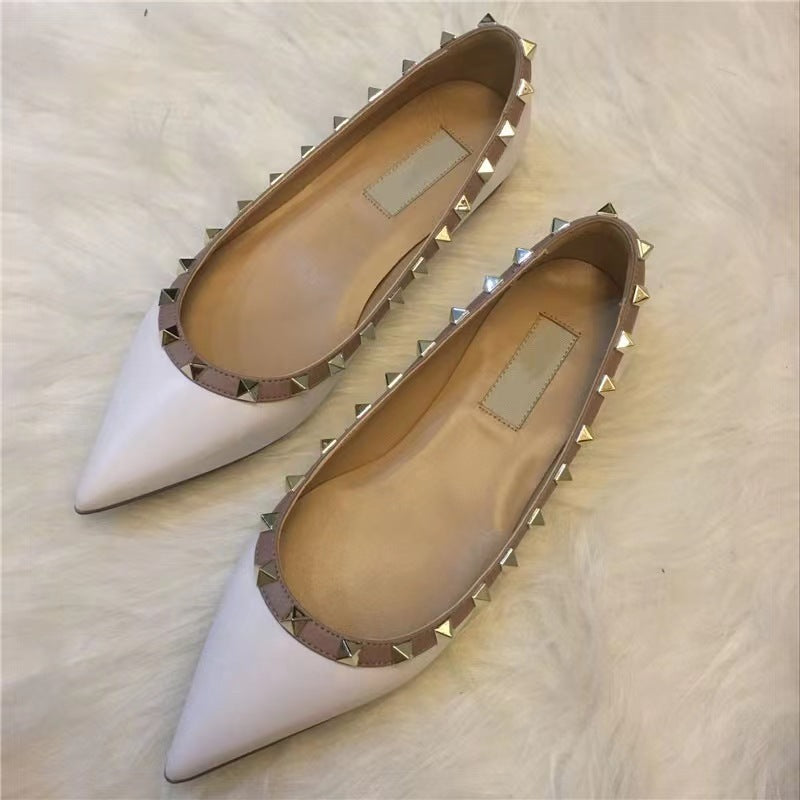 Women's Shallow Mouth Rivet Pointed Flat Summer Flat-heeled Wedding Women's Fashion Shoes