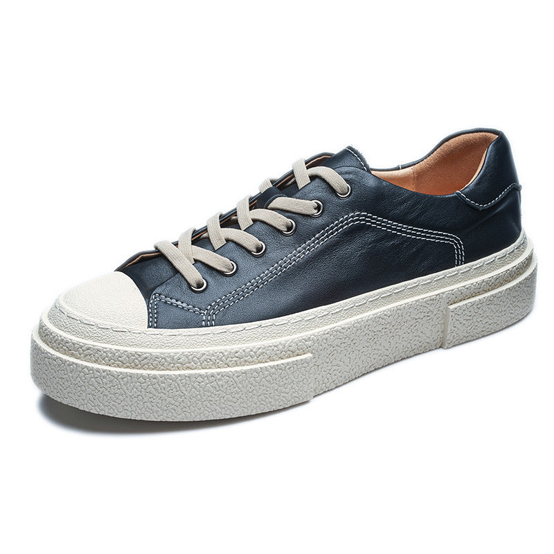 Men's Niche Geometric Design Cowhide Summer White Thick Bottom Hight Sneakers