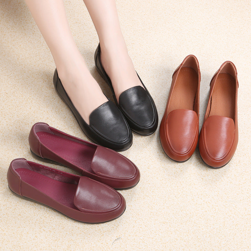 Women's Soft Bottom Elders Grandma Flat Comfort Leather Shoes