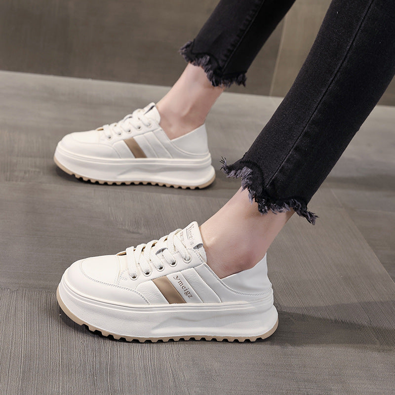 Women's White Early Spring Round Toe Thick Bottom Flat Dual-purpose Women's Casual Shoes