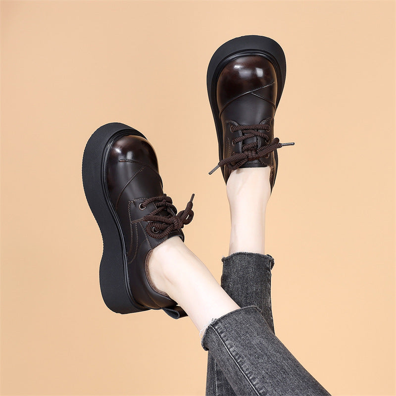 Women's Platform Spring Feet Small Black Thin Loafers