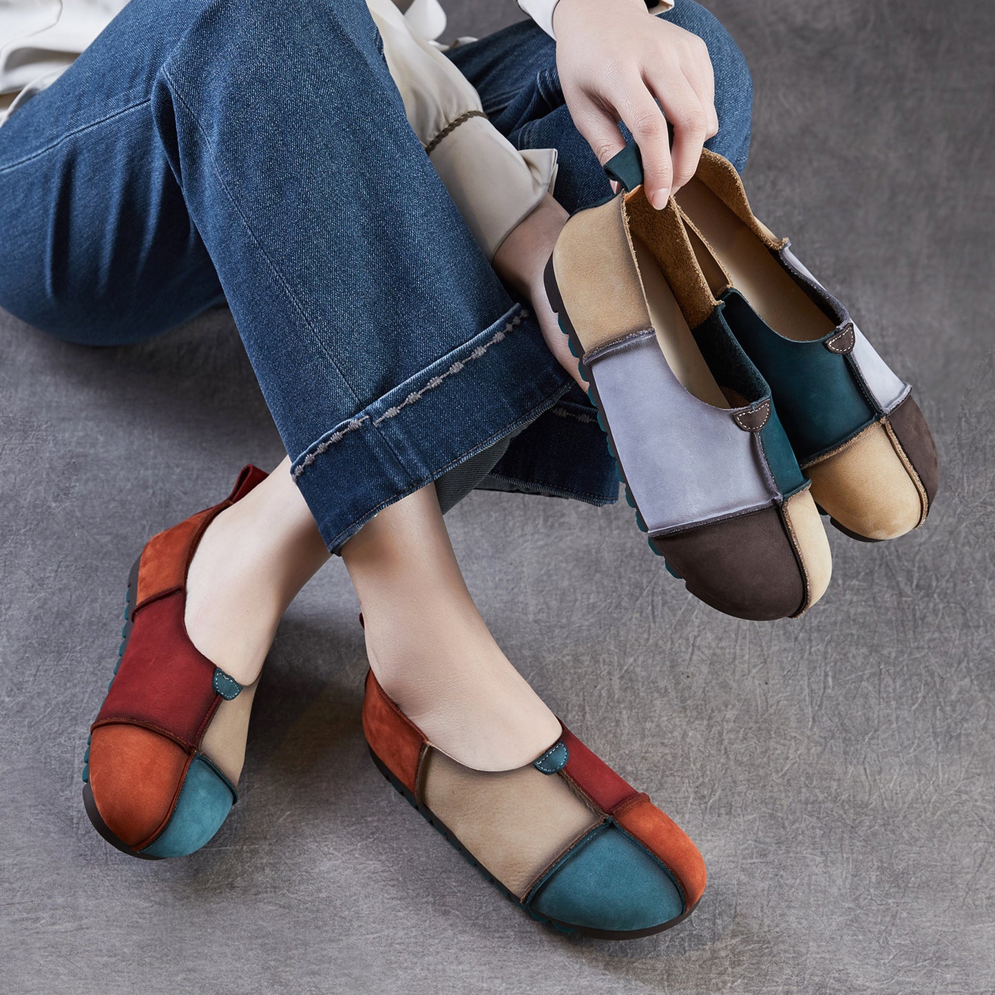 Women's First Layer Contrast Color Pumps Spring Stitching Beggar Soft Bottom Women's Casual Shoes