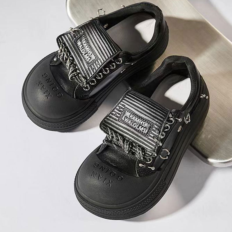 Women's Autumn Breathable Cowhide Big Head Height Increasing Niche Asian Casual Shoes