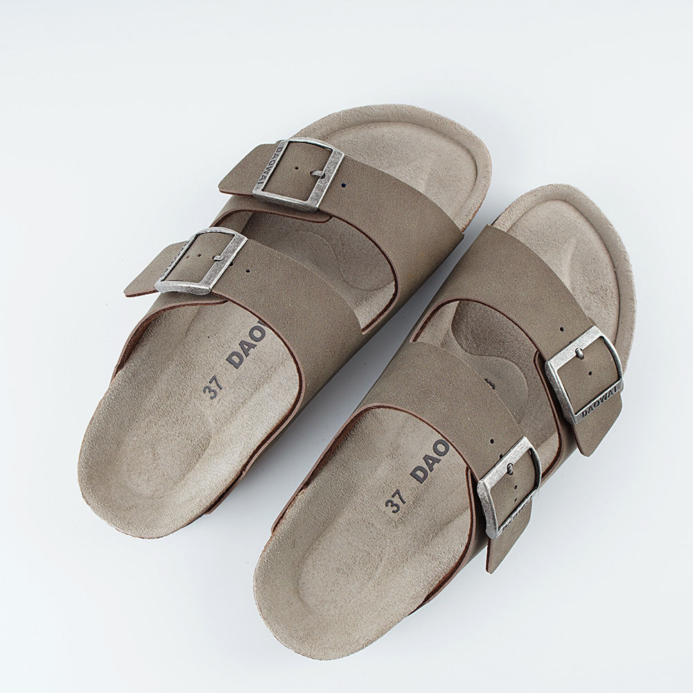 Women's & Men's Flip-flops Summer Pink Suede Cowhide Series Sandals