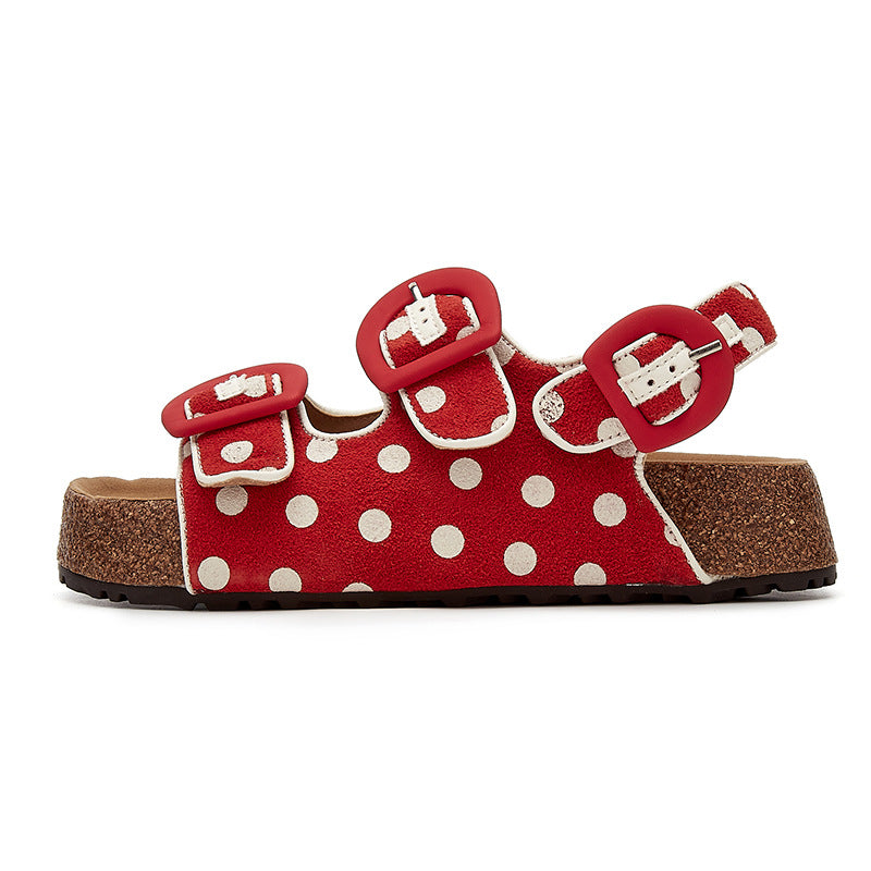 Women's Color Round Toe Buckle Thick Bottom Breathable Polka Dot Beach Men's Shoes