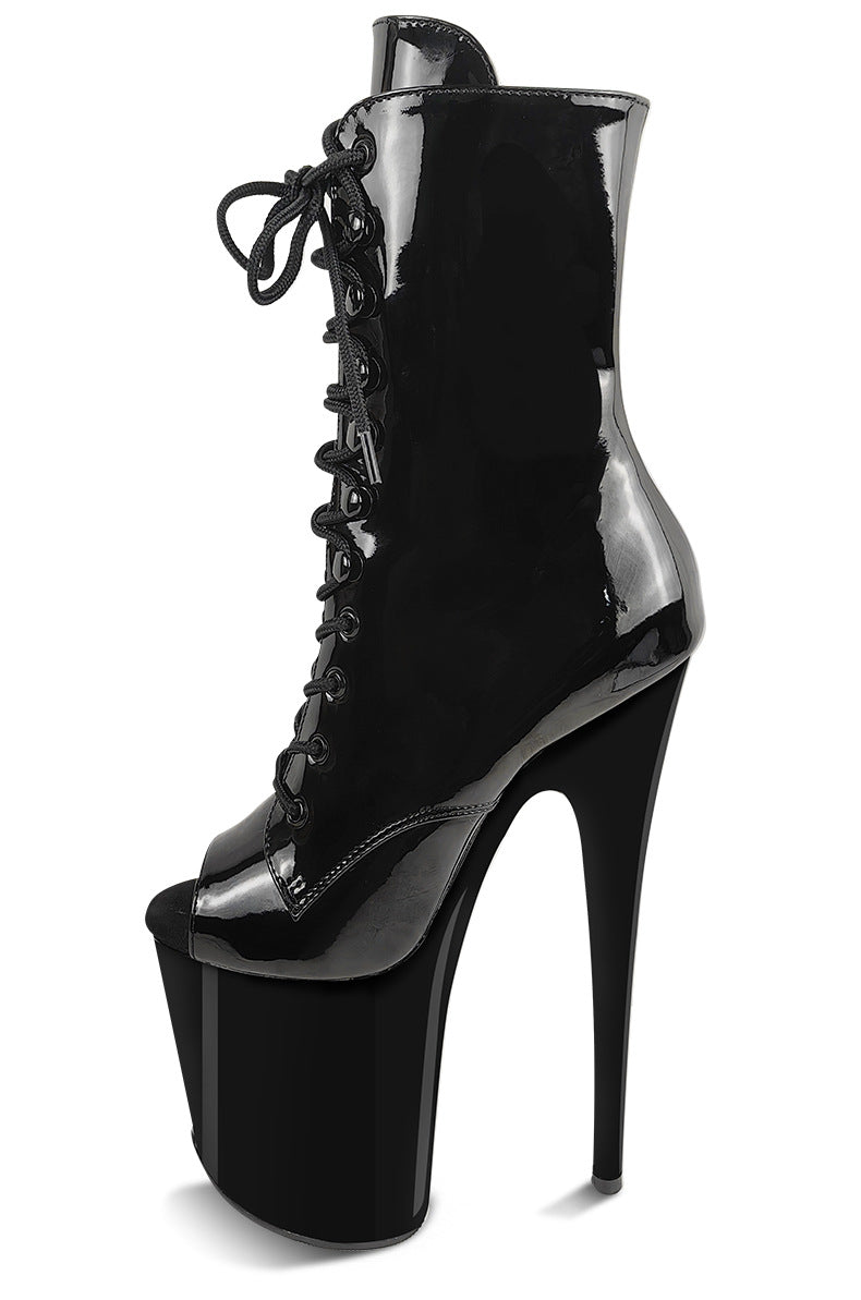 Glossy Fish Mouth Sexy Nightclub Pole Dance Model Women's Leather Boots