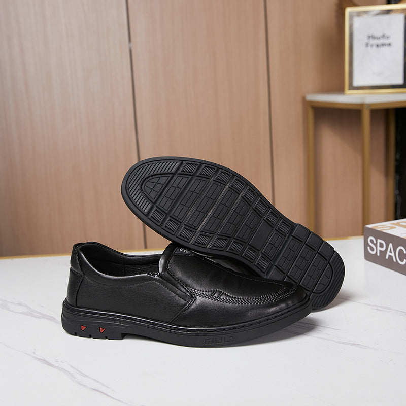 Men's Spring Genuine Slip-on Electric Embroidery Embossed Leather Shoes