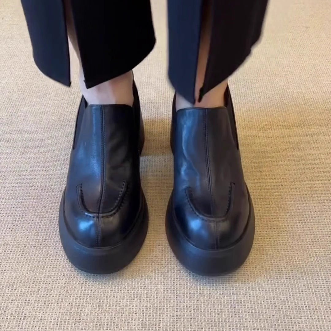 British Style Simple Fashion Temperament Commute Round Toe Chunky Loafers
