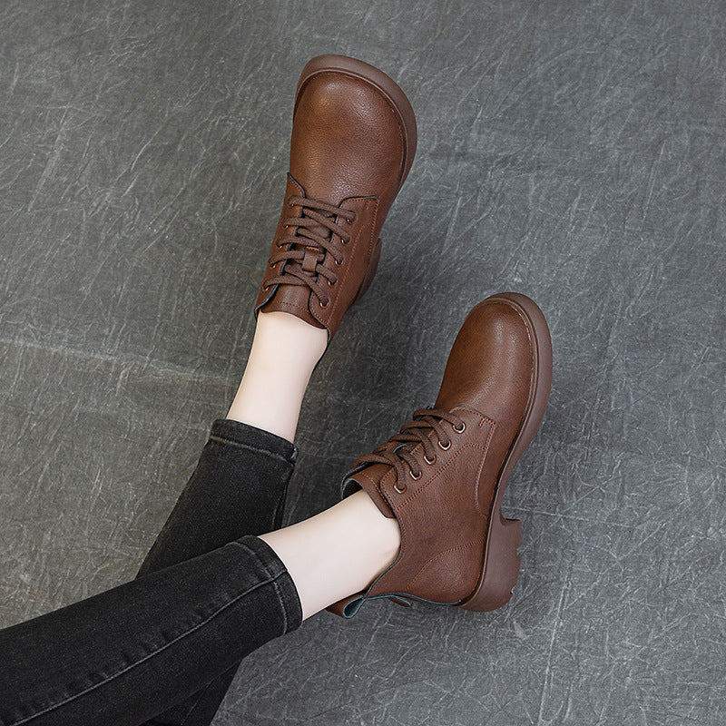 Women's Ankle Genuine Flat Martens Comfortable Soft Bottom Women's Leather Boots