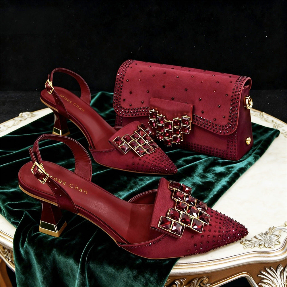 Women's Toe Bag Set Sets Exquisite Drill Buckle Matching Artificial Silk Women's Fashion Shoes