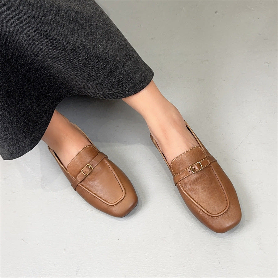 Women's Spring Shopping Mall British First Layer Cowhide Soft Bottom Loafers
