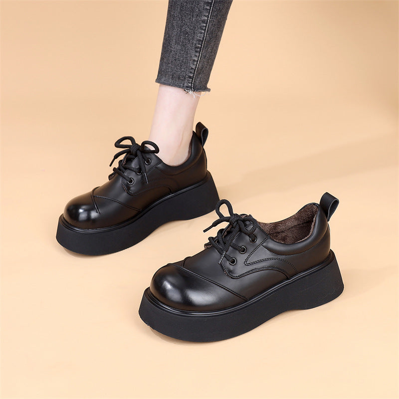 Women's Platform Spring Feet Small Black Thin Loafers