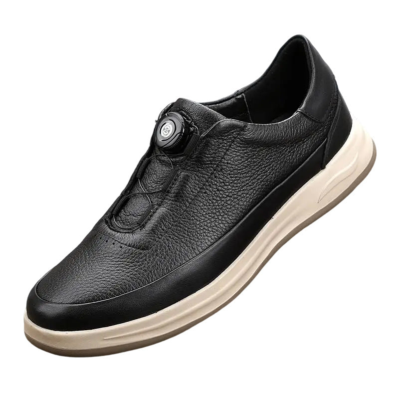 Men's Light Bottom Top Layer Calf Automatic Rotary Button Sports Pigskin Men's Casual Leather Shoes
