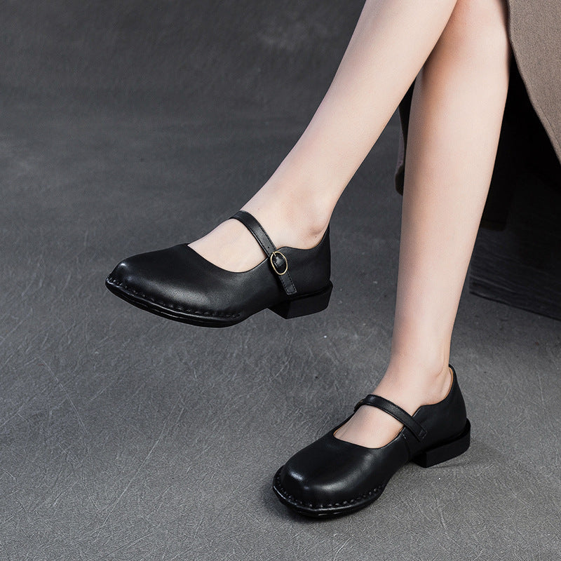 Women's First Layer Cowhide Buckle Pumps Fashion Casual Shoes
