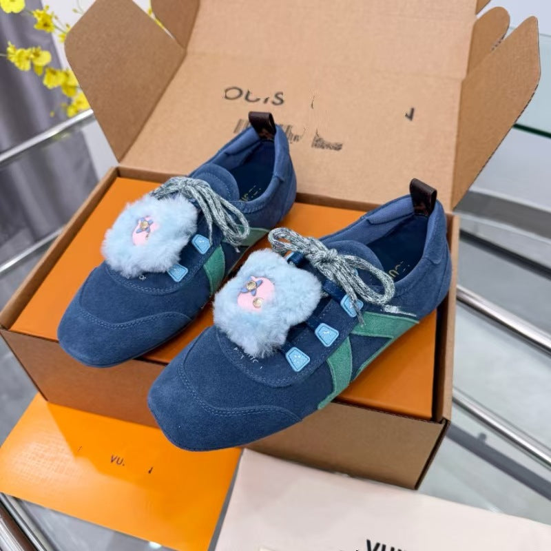 Women's High Version Heart Ballet Training Color Matching Plush Women's Casual Shoes