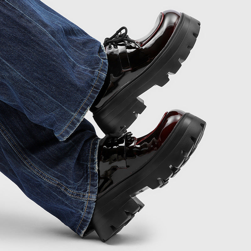Men's Thick Bottom Height Increasing Small Derby Glossy Big Head Men's Casual Leather Shoes