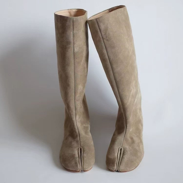 Women's Split Toe Chunky Ankle Flat Horseshoe Fashion Boots