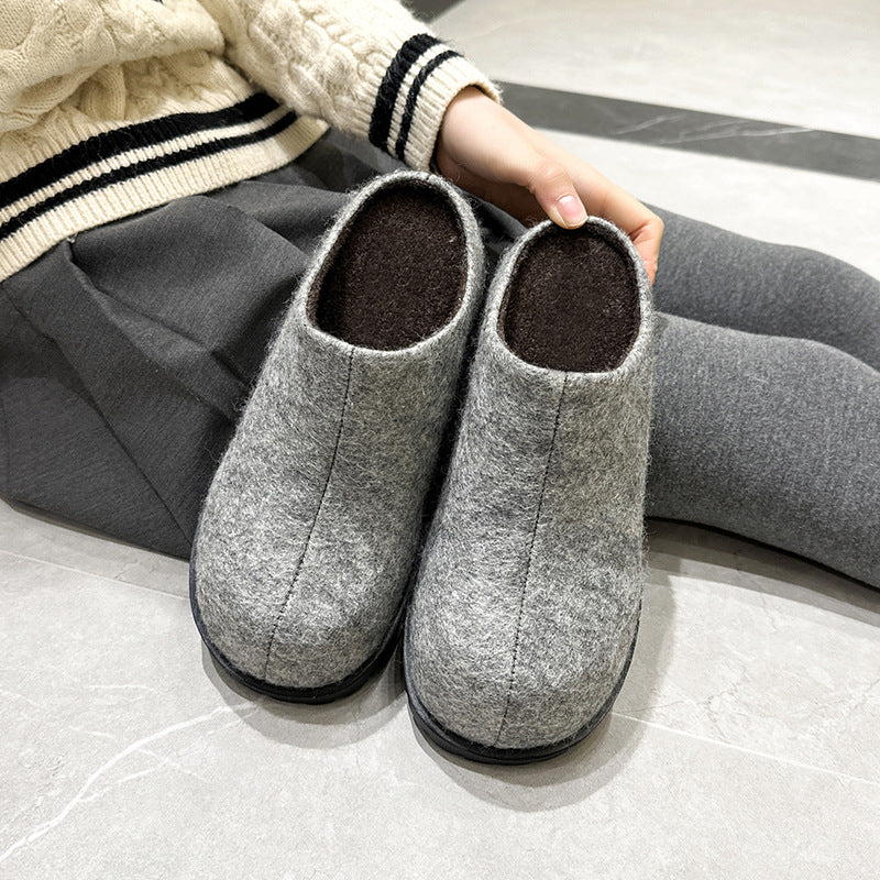 Women's Increased Closed Toe Niche Half Vintage Fleece-lined Knitted Surface Big Slippers