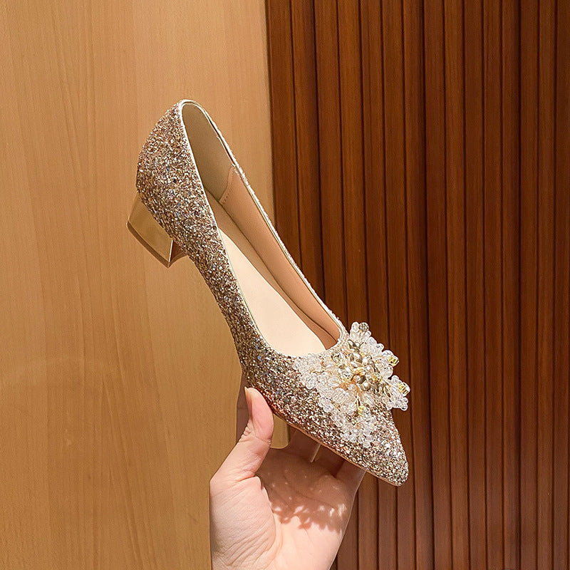 Red Paillette Wedding Bridal With Evening Dress Pointed Toe Women's Fashion Shoes
