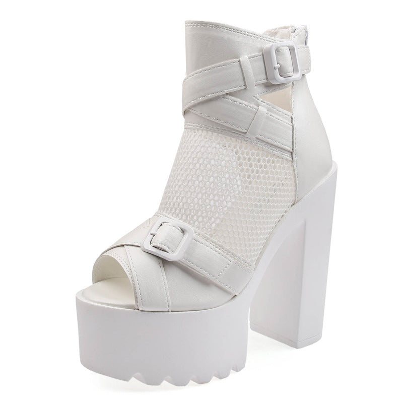 Hollow Mesh Chunky Platform Nightclub Stage Sandals