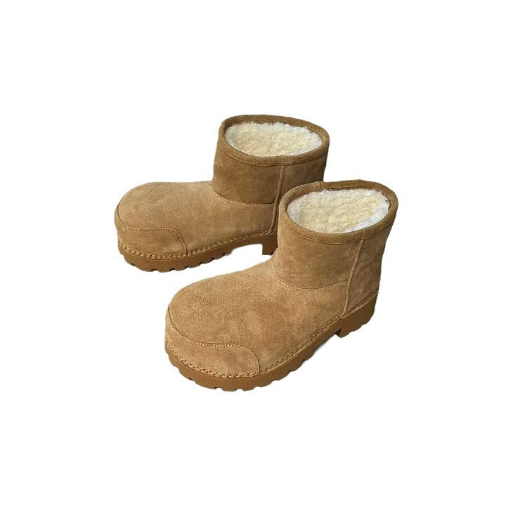 Women's Korean Fashion Platform Rubber Round Head Snow Boots