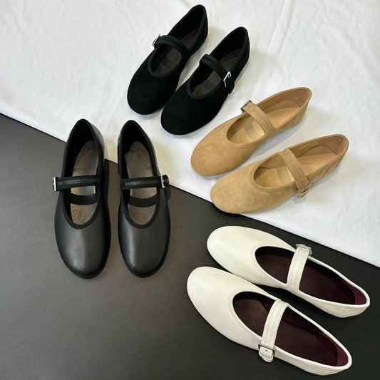 Women's Super Soft Pumps Buckle Mary Jane Retro Grandma Flat Round Women's Fashion Shoes