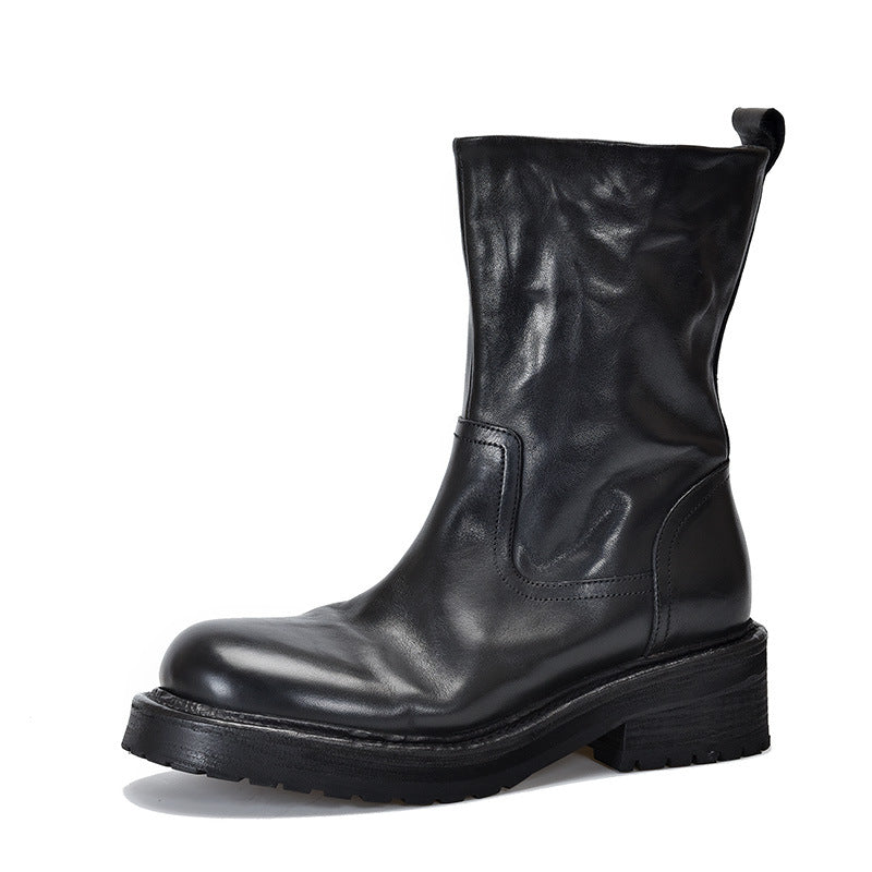 Women's Thick Bottom Mid High Quality Round Head Boots