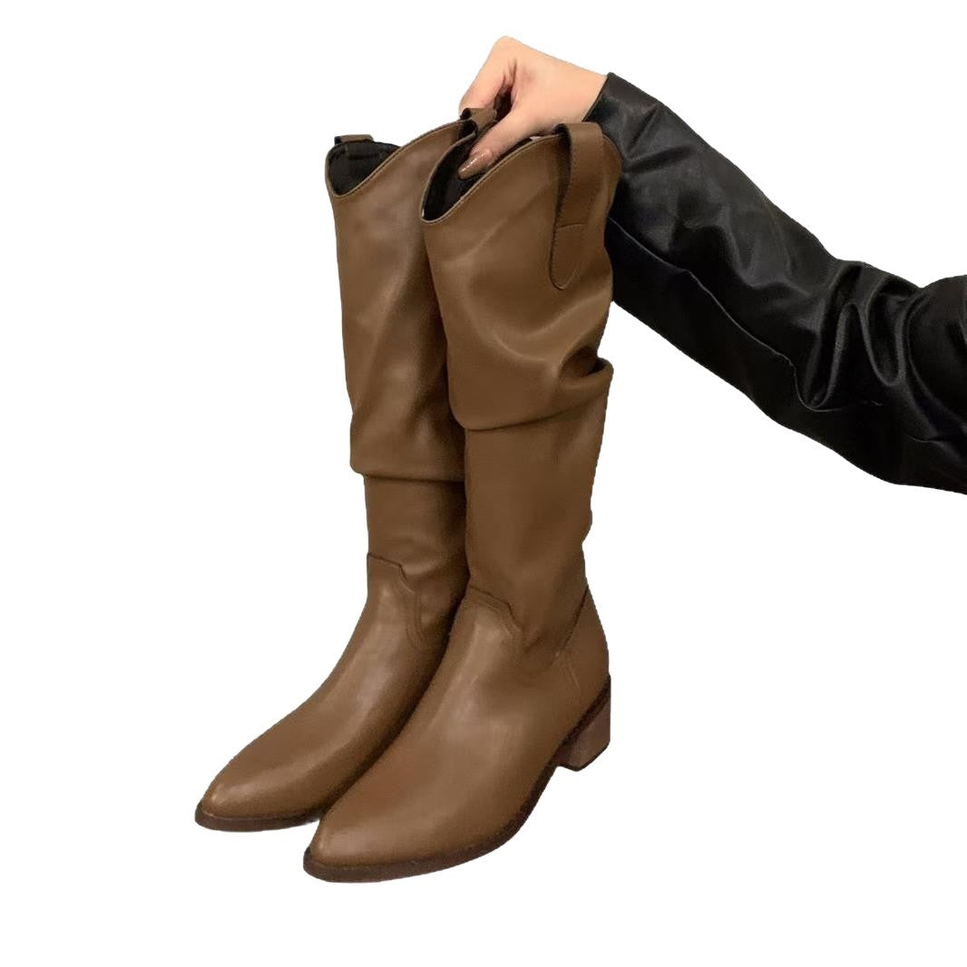 Women's Chunky Retro Super High Brown V Pile Style Autumn Heels