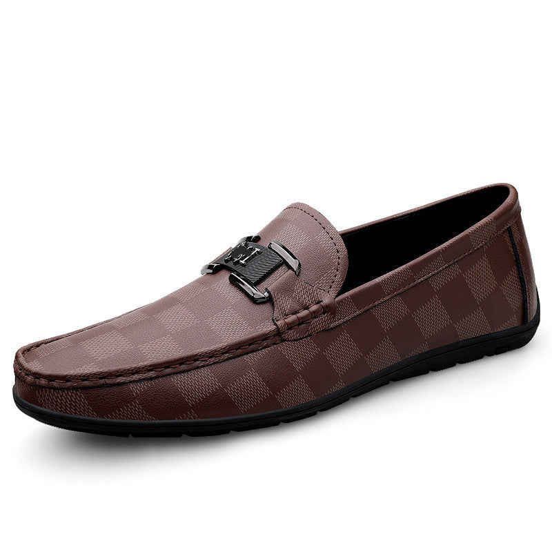 Men's Business Slip-on Flat Driving Plaid Cowhide Loafers