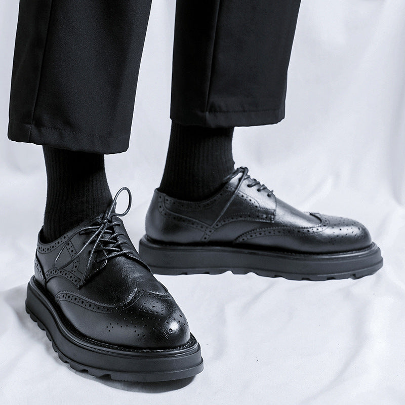 Korean Style Fashionable Platform Pumps Brogue Men's Casual Leather Shoes