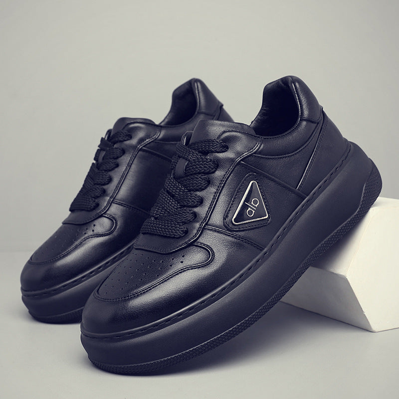 Men's Cowhide Easy Wear Genuine Breathable Low Top Thick Bottom Lightweight Men's Board Shoes