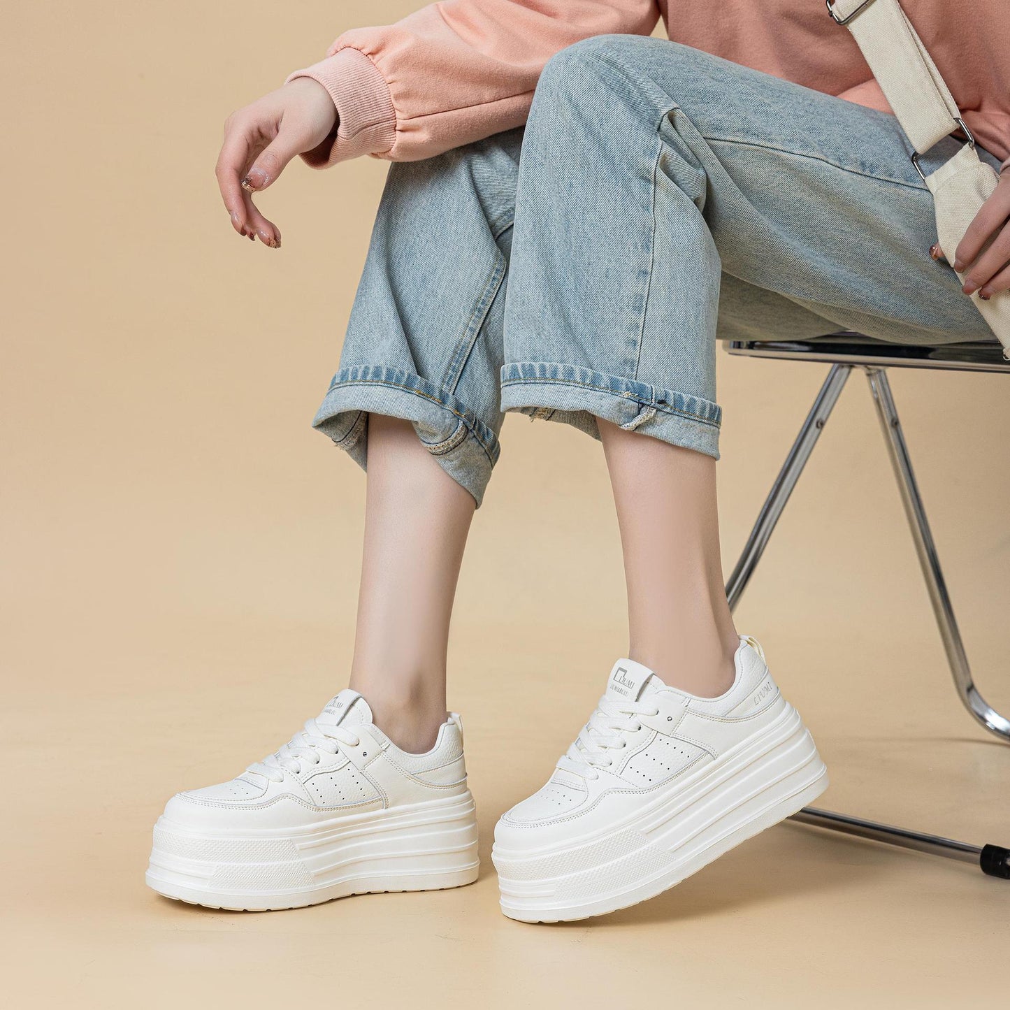 Women's Increased Platform White Genuine Board Early Women's Casual Shoes