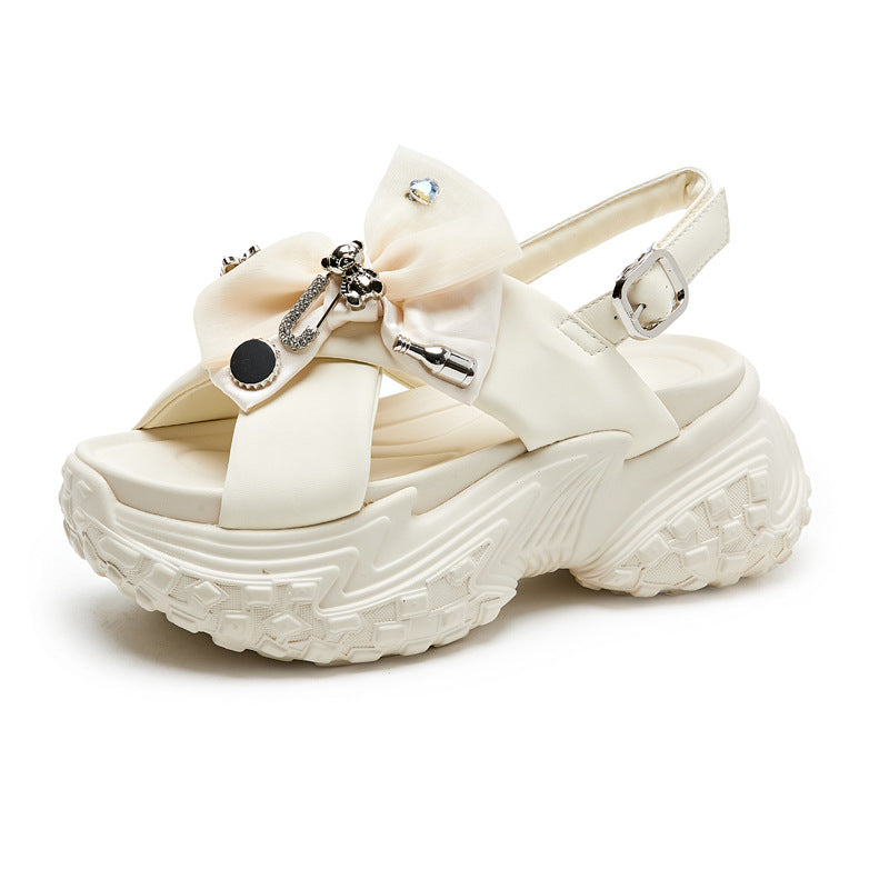Women's Summer Genuine Metal Bow Small Platform Sandals