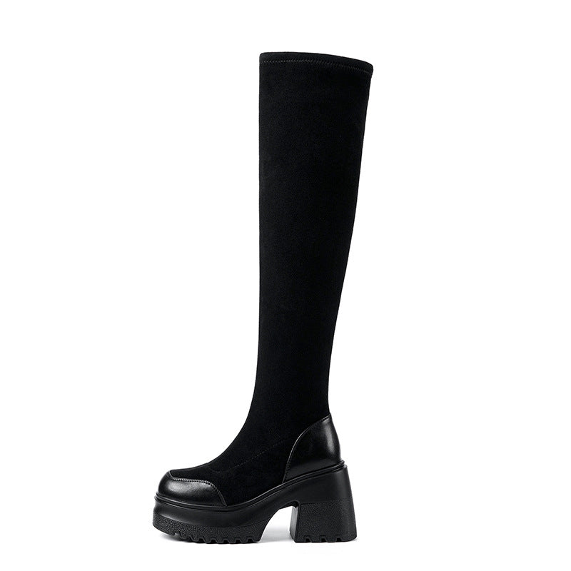Women's Stretch Autumn Platform Speed Trainer Socks Women's Leather Boots