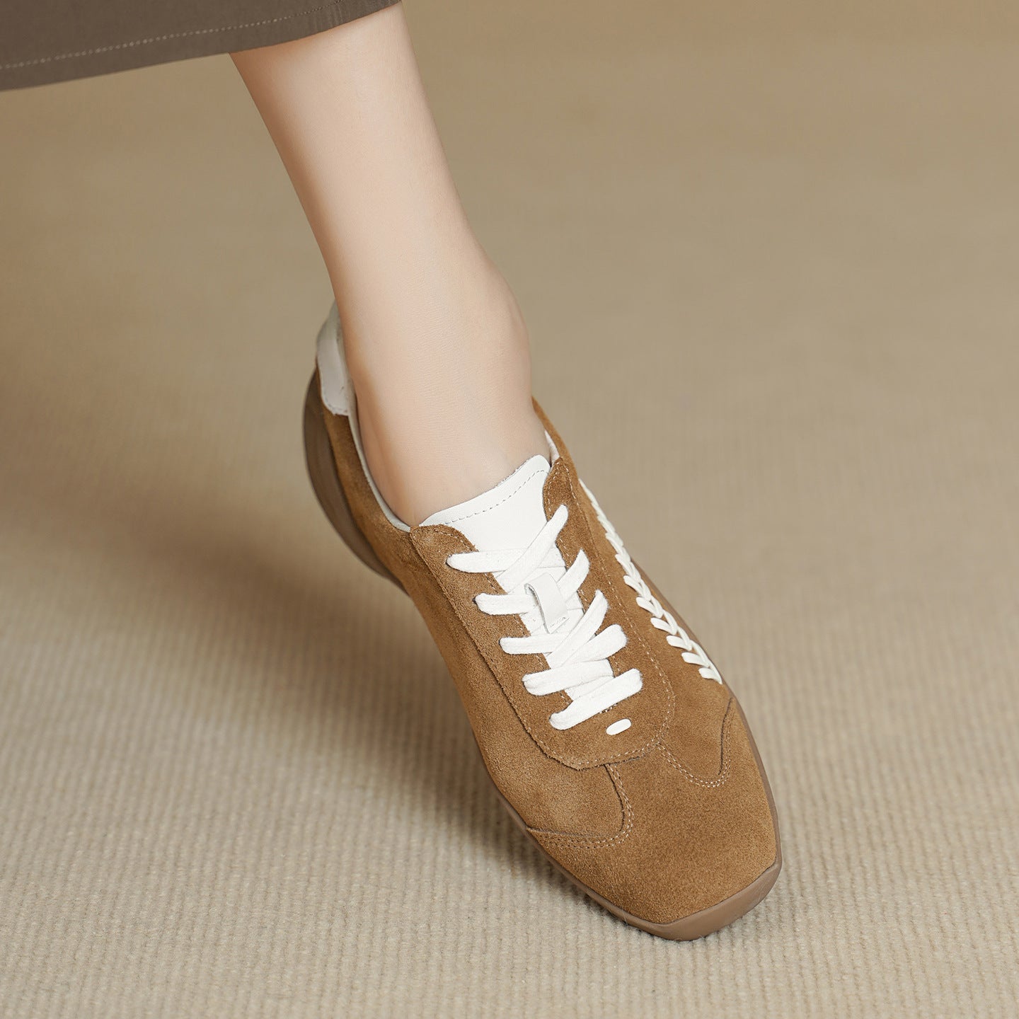 Women's Angora Red Flat Deep Mouth Pumps Genuine Platform German Women's Fashion Shoes