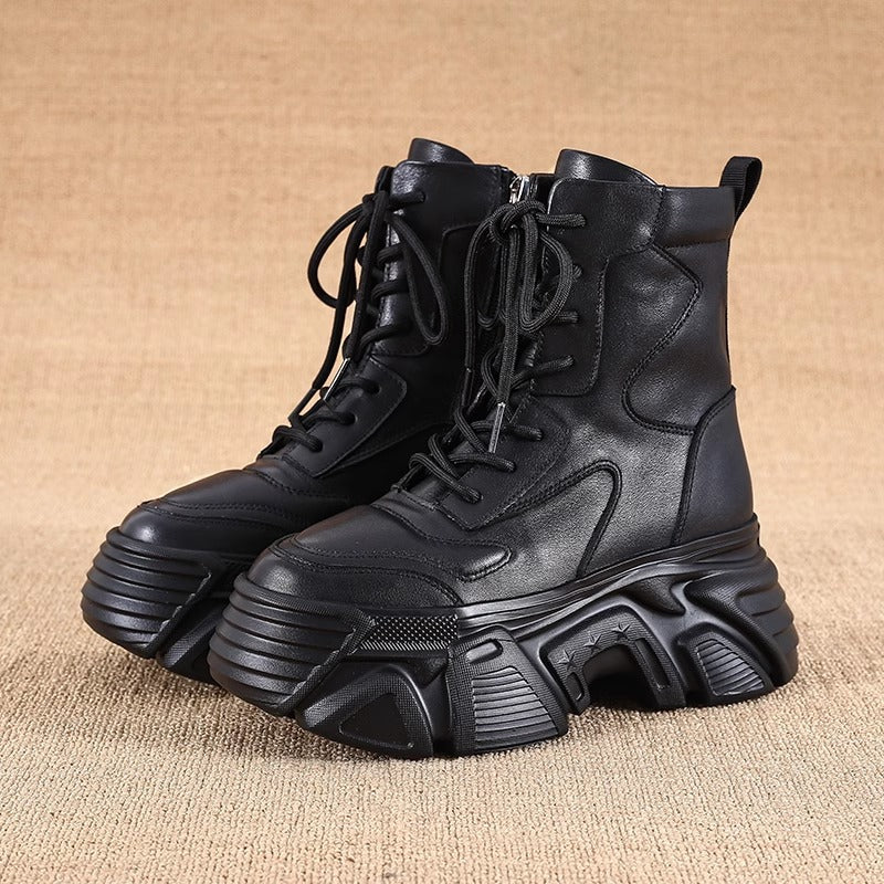 Bottom Martin Female Winter British Style Thick Mid Elevator Ankle Women's Leather Boots