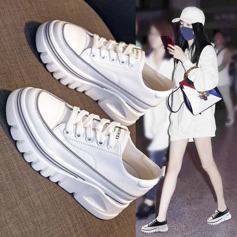 Women's White Spring Height Increasing Insole Genuine Sports Muffin Women's Shoes