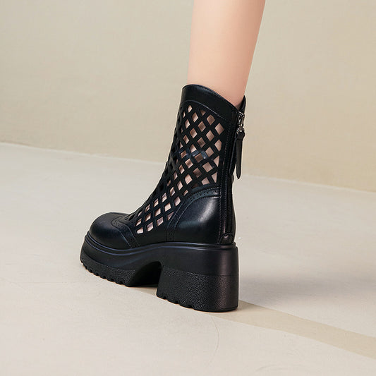 Women's Small Martin For Summer Breathable Thick Bottom High Women's Leather Boots