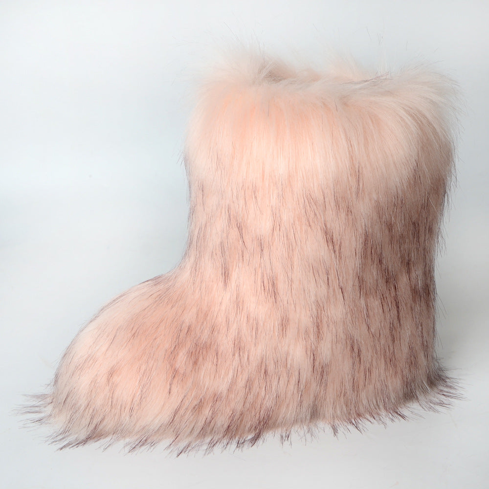 Women's Winter Fur Warm Fleece-lined Imitation Raccoon Snow Boots
