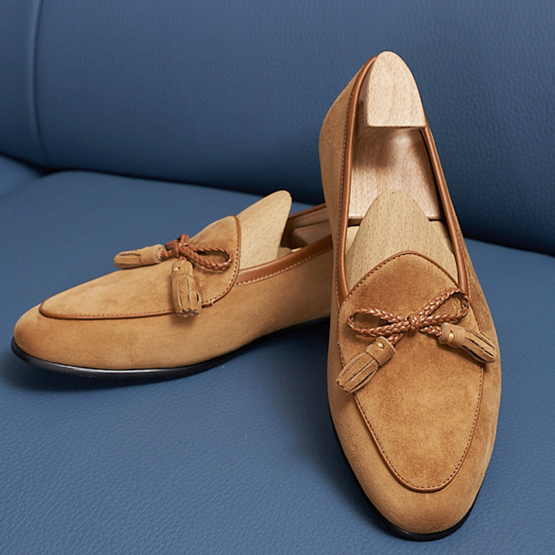 Men's Frosted Suede Comfortable Breathable One Pedal Square Men's Business Leather Shoes