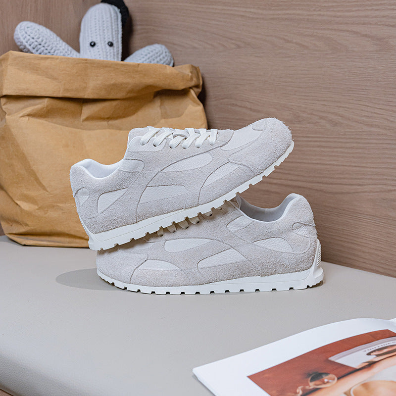 Women's White First Layer Cowhide Flat Pumps Comfortable Women's Casual Shoes