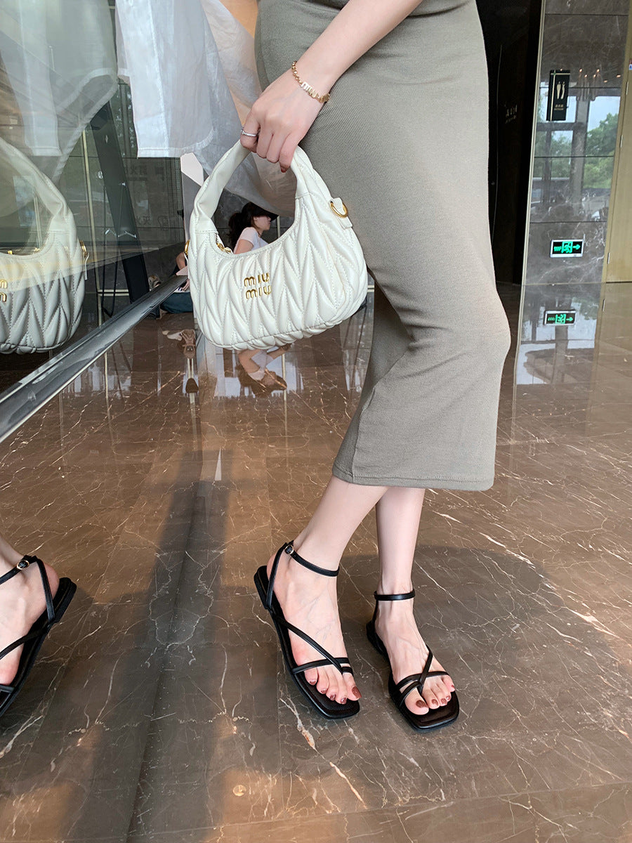 Women's Style Square Toe Thin Cross Straps Covering Sandals