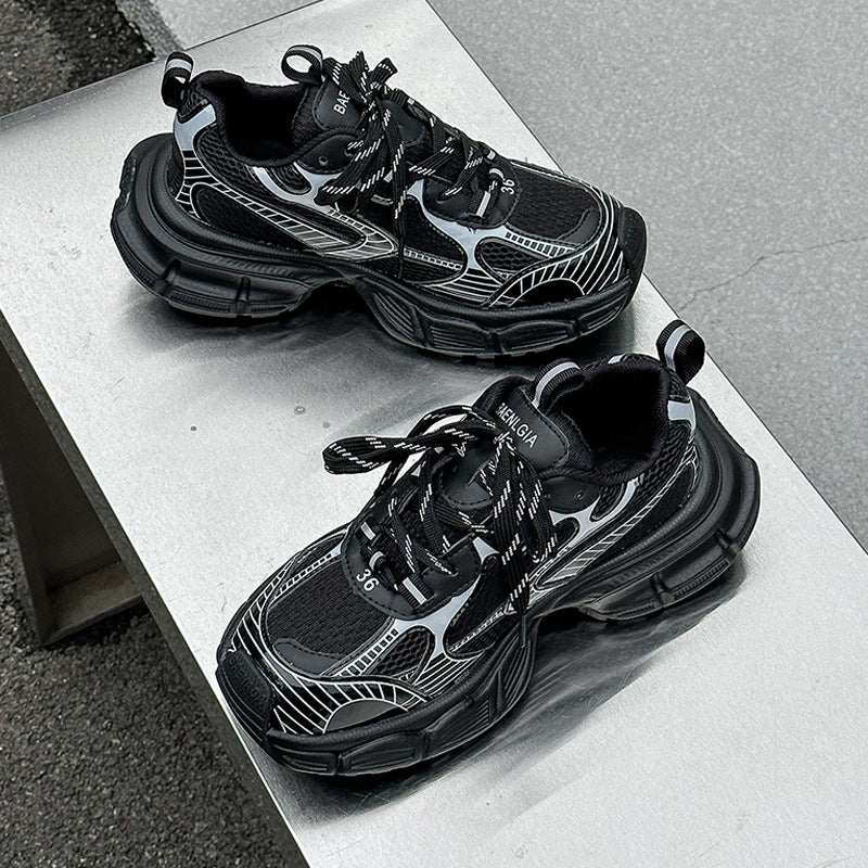 Women's Paris Catwalk Dad Platform Black Retro Lace Up Women's Sports Shoes